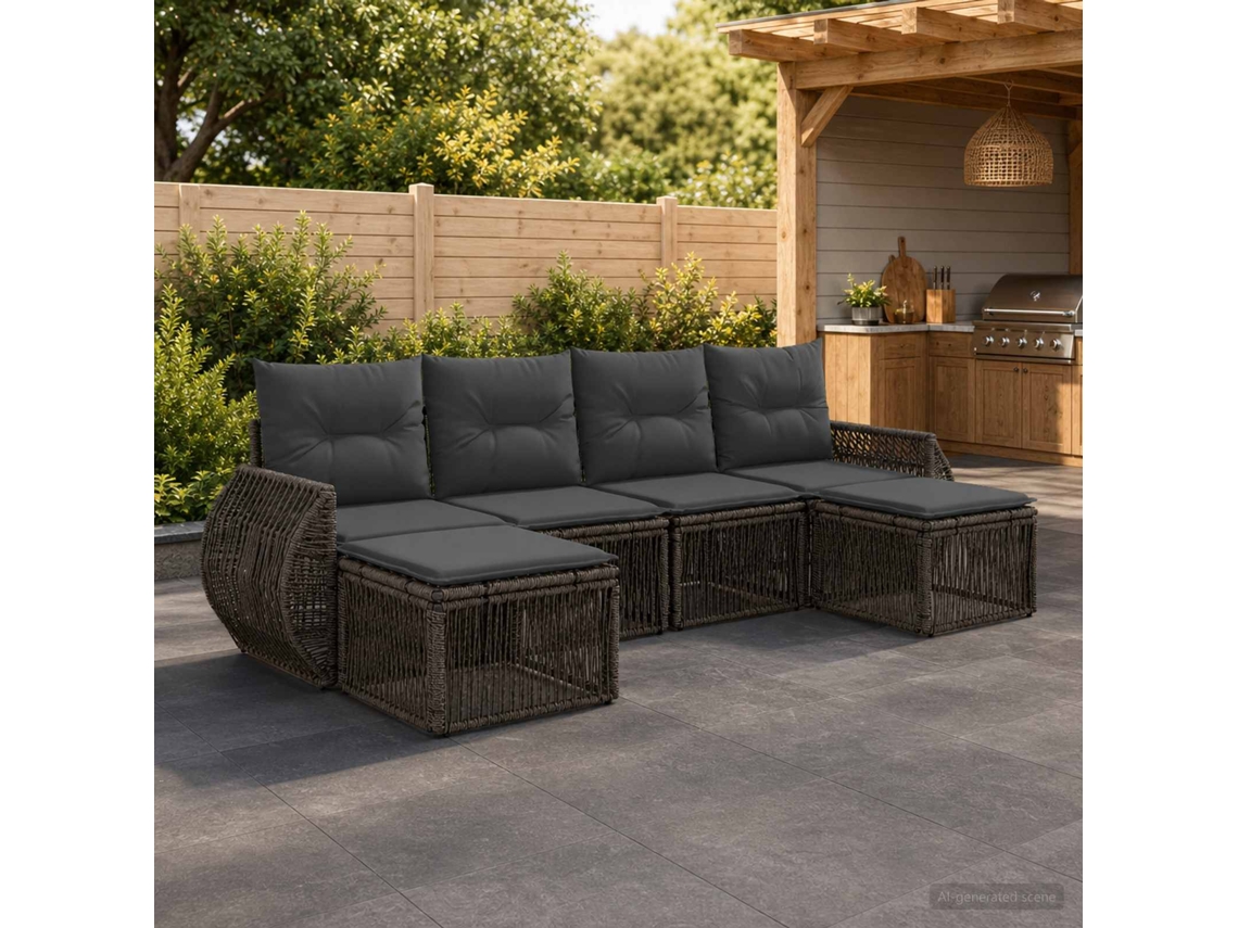 Vidaxl Conjunto De Sofá De Jardim 6 Pcs Cinza E Cinza Escuro Vime Pe
