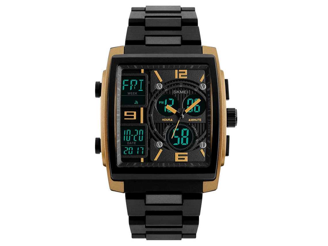 Relógio masculino moderno, resistente, luminoso, à prova d'água até 50 metros, relógio eletrônico de quartzo, dourado.