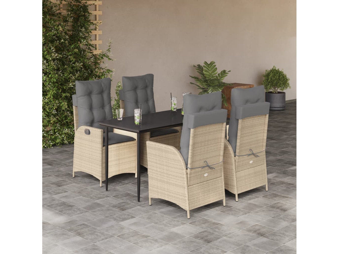 Vidaxl 5 Pcs Conjunto de Jantar P/ Jardim com Almofadões Vime Pe Bege