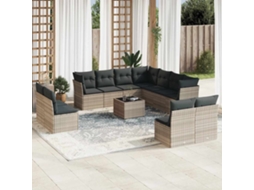 Vidaxl 12 Pcs Conj. Sofás Jardim Com Almofadões Vime Pe Cinzento-claro