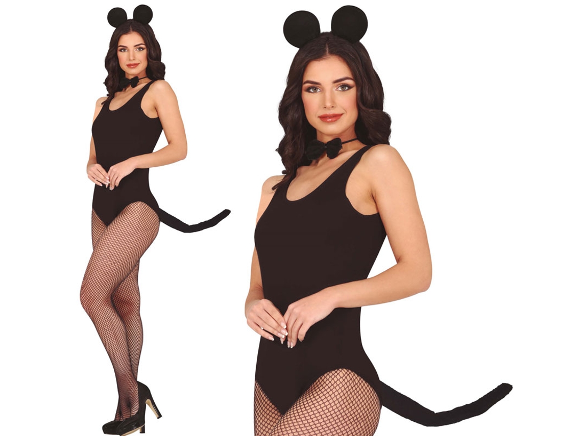 Kit Ratinho Preto Adulto Faixa de cabeça, gravata borboleta e rabo