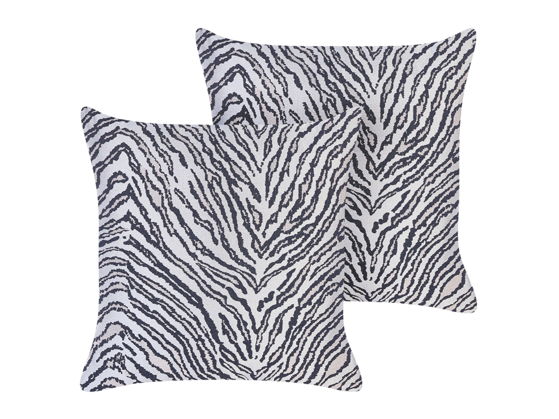 Conjunto De 2 Almofadas Decorativas Beliani Manetti De Poliéster Preto/cinzento Claro 45x45x10