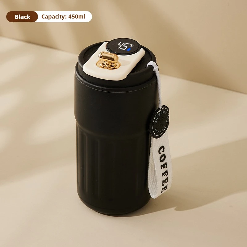 (preto, 450ml) Copo Térmico Em Aço Inoxidável 316, Isolamento A Vácuo, Visor Inteligente De Temperatura