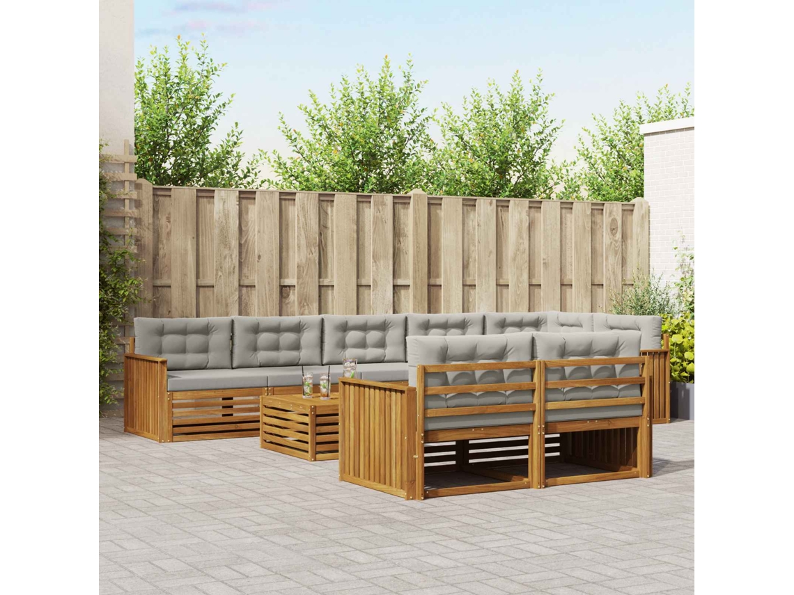 Vidaxl Conjunto De Sofás Para Exterior 9 Unid. Cinza Natural E Claro