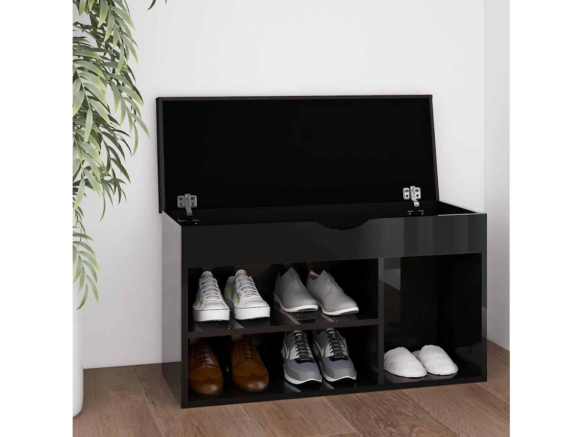 Vidaxl Banco Sapateira + Almofadão Contr. 80x30x47 Cm Preto Brilhante
