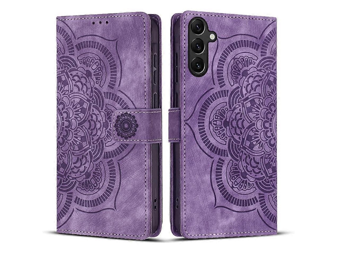 Capa De Celular De Couro Fosco Retrô Com Estampa De Mandala
