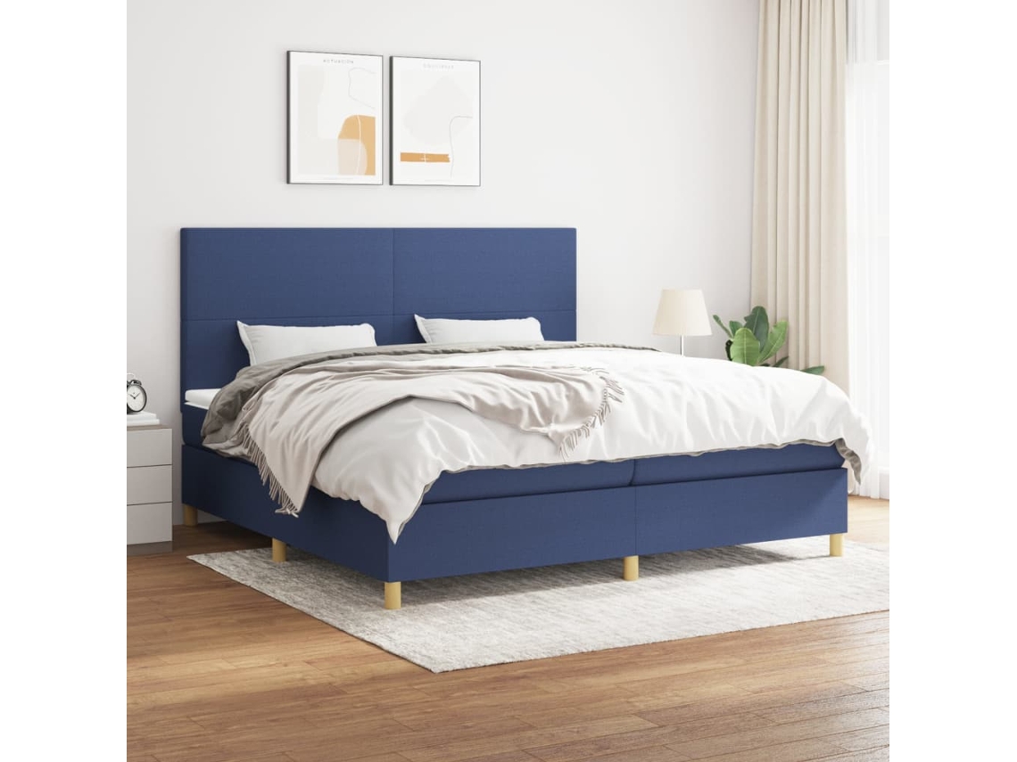 Vidaxl Cama Com Molas/colchão 200x200 Cm Tecido Azul