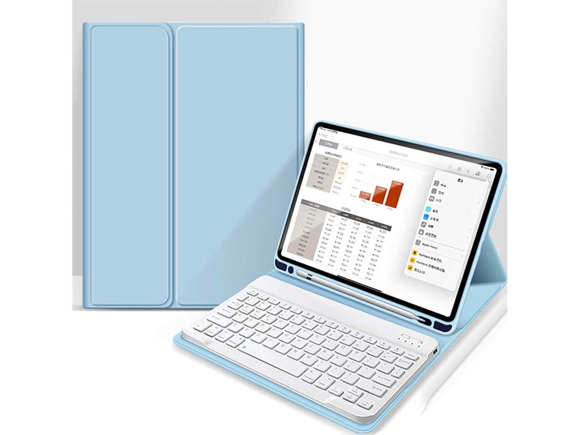Capa De Couro Azul Celeste Teclado Bluetooth Quadrado Totalmente Branco, Para Ipad Air 5/air 4 De 10,9 Polegadas. Yunzii