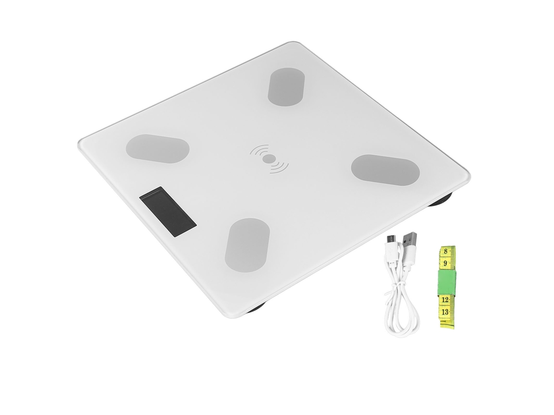 Balança Digital para Peso e Percentual de Gordura, Cristal Temperado, Recarga USB, Cor Branca | S/MARCA