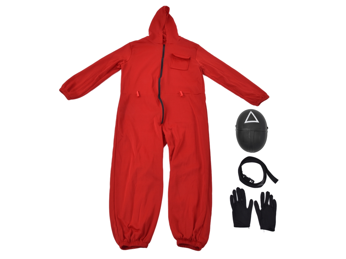 Kit Macacão Máscara Luvas Cinto Unissex para Halloween Festa Fantasia Cosplay Props Triangular