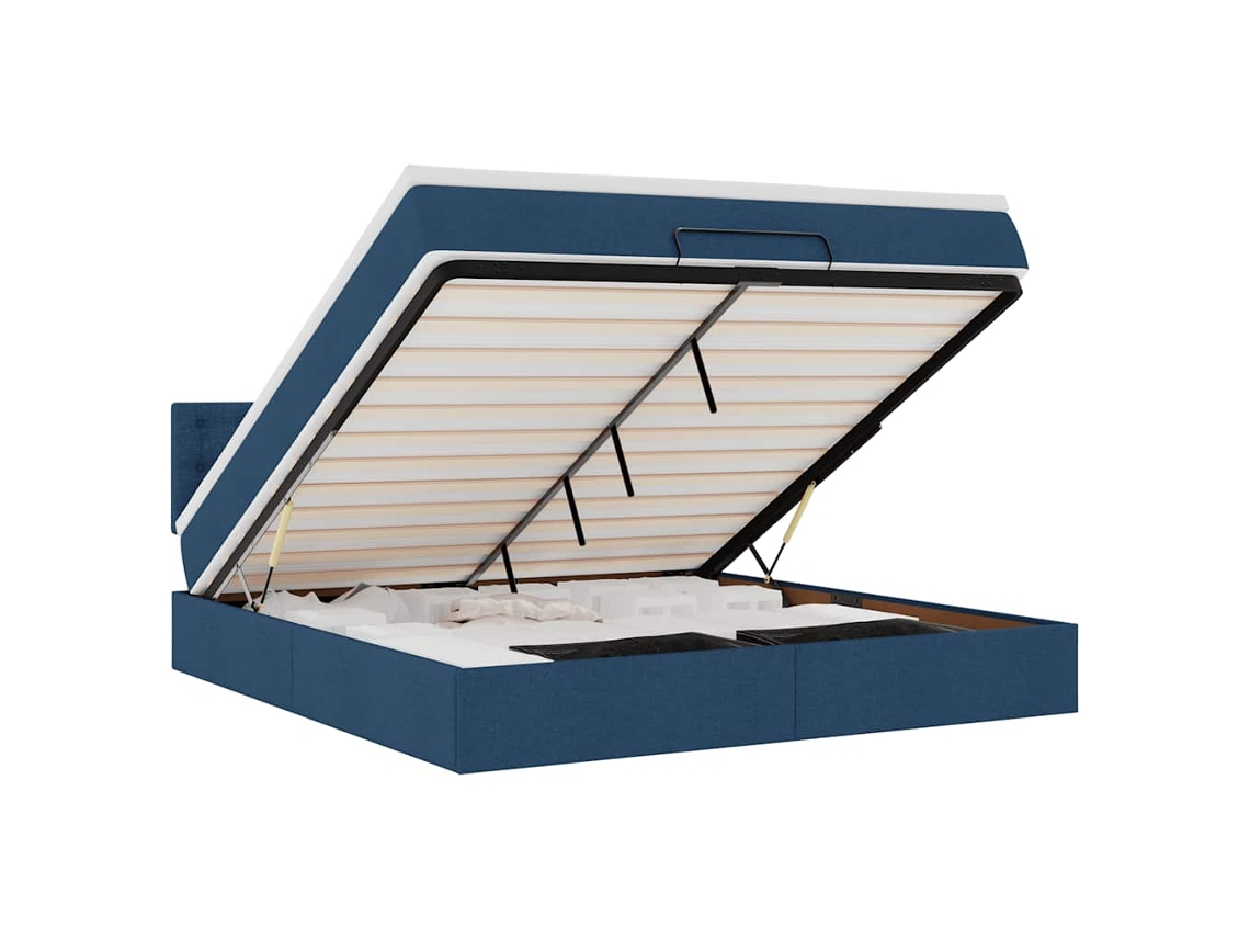 Cama Otomana com Colchão Leds 180x200cm Tecido Azul MAISON EXCLUSIVE