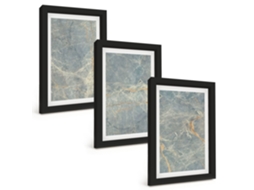 Composição De Quadros Na Paredepedra Decorativa De Mármore Verde Moldura Preta Quadros Para A Sala De Estar Espelharte (3 Peças 20x30 Cm)