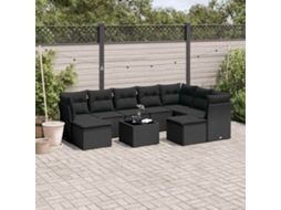 Vidaxl 10 Pcs Conjunto Sofás De Jardim C/ Almofadões Vime Pe Preto