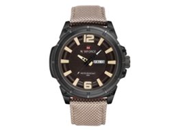 Relógio masculino Naviforce em nylon com calendário, movimento de quartzo, à prova d'água, estilo executivo, amarelo.