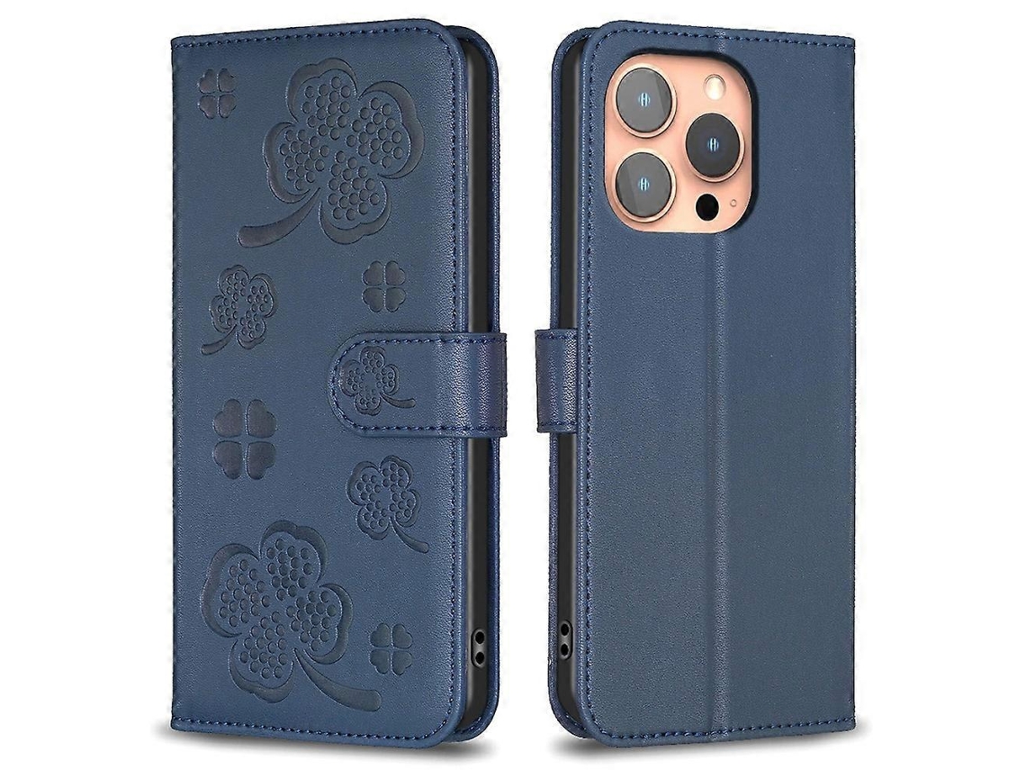 Capa De Couro Com Estampa De Trevo Da Sorte Para Iphone 16 Pro