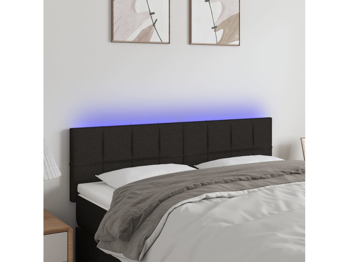 Vidaxl Cabeceira De Cama C/ Luzes Led Tecido 144x5x78/88 Cm Preto