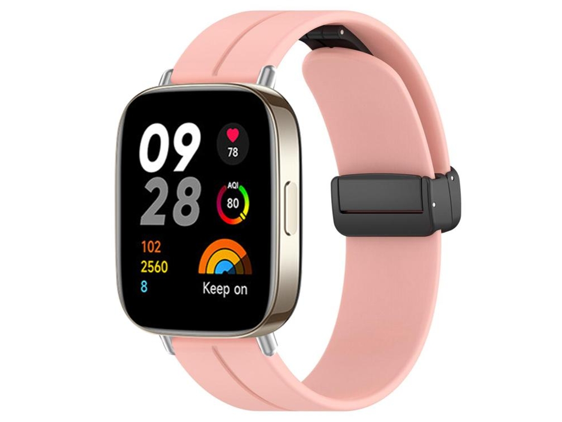 Bracelete para Redmi Watch 3 Silicone com Cabeça Chata e Fivela Preta Rosa Claro XIAOMOYU
