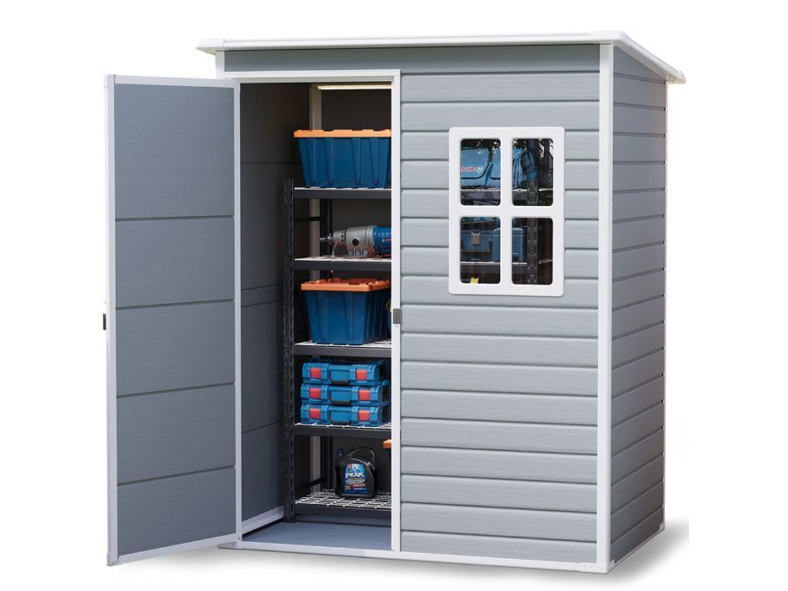 Abrigo De Jardim - Bealife - Resina - Piso - Janela - Porta - Monopente - Moraillon - Cabanon Cinza - 1,36 - 156 X 104 X 186 Cm