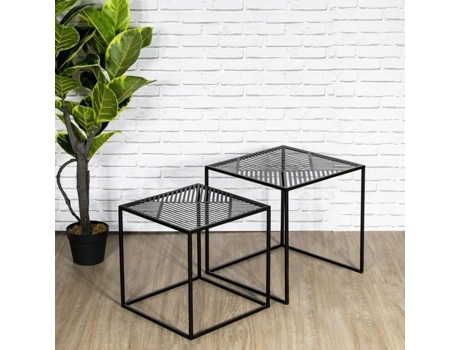 Mesas Encastradas de Metal RIGA Conjunto de 2 Preto Design Contemporâneo