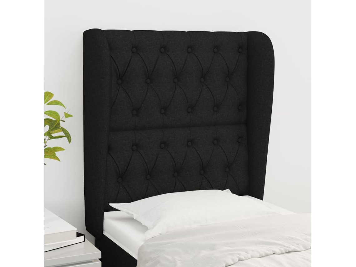 Vidaxl Cabeceira De Cama C/ Abas Tecido 83x23x118/128 Cm Preto