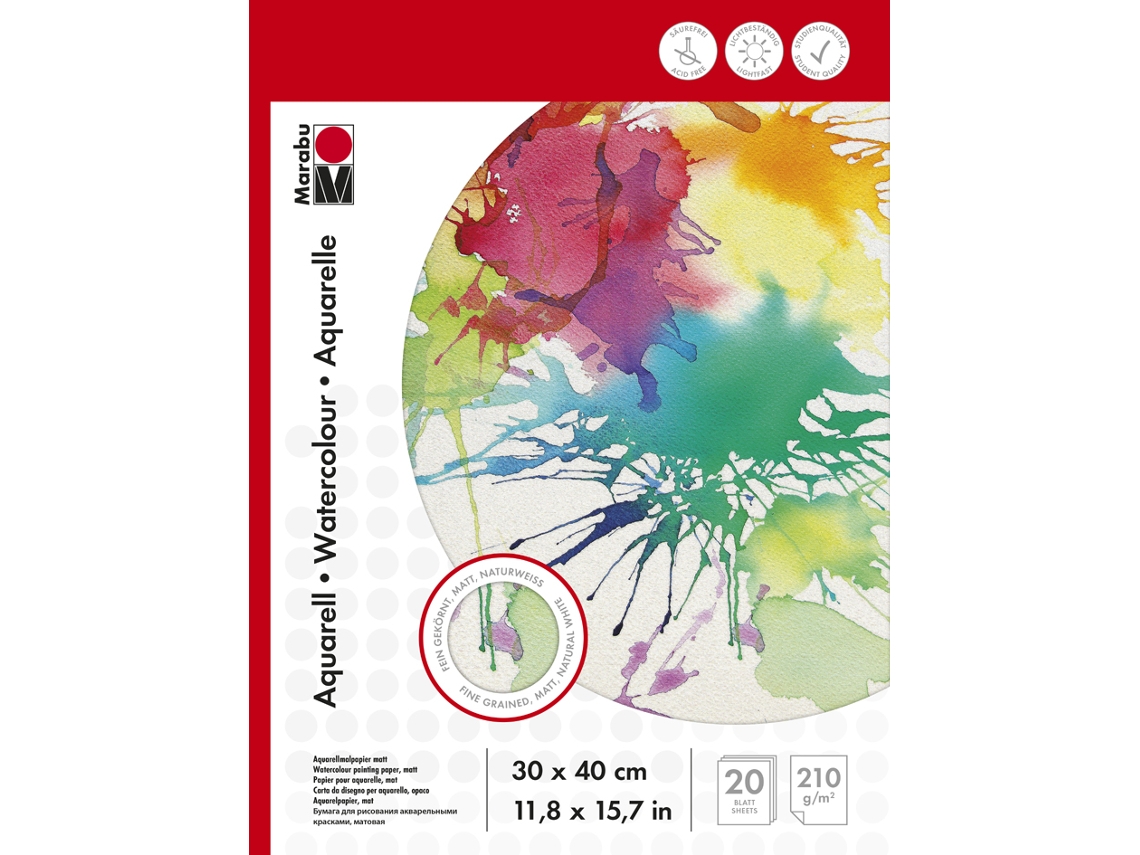 Bloco Aquarela MARABU 300 X 400 Mm 210 G/M² 20 Folhas