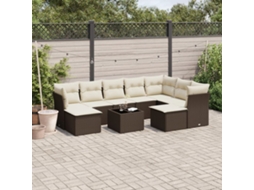 Vidaxl 10 Pcs Conj. Sofás Jardim Com Almofadões Vime Pe Castanho