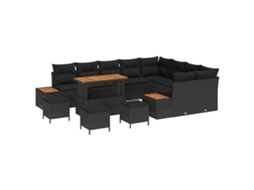 Conjunto 13 Conjunto De Sofá De Jardim Vidaxl Preto Vime Pe (110 X 55 X 71 Cm)