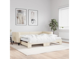 Sofá cama con cajón y colchones 100x200 cm, tela color crema