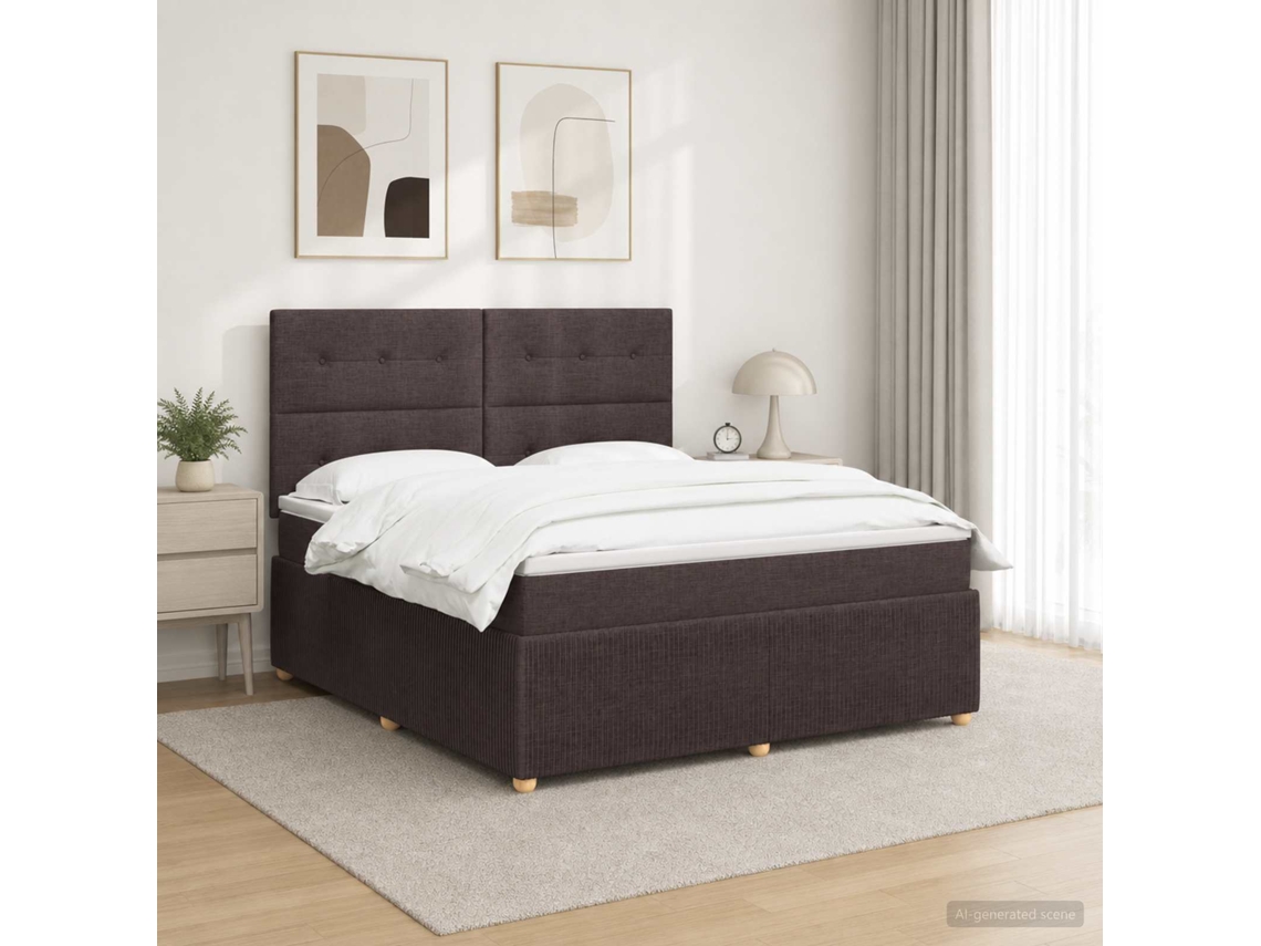 Vidaxl Cama Box Com Led E Colchão Marrom Escuro 140 X 190 Cm Tecido