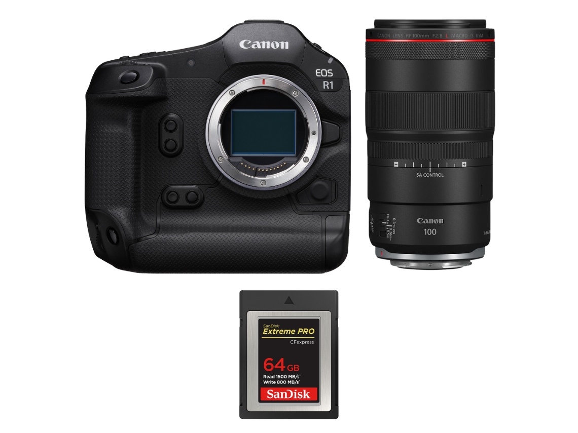 Eos R1 + Rf 100mm F/2.8 L Macro Is Usm + 1 Sandisk 64gb Extreme Pro Cfexpress Type B + Ebook “20 Dicas para Fotos Que Impressionam” CANON