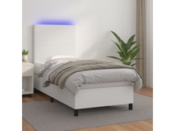 Vidaxl Cama Box Spring C/ Colchão/led 90x190cm Couro Artificial Branco