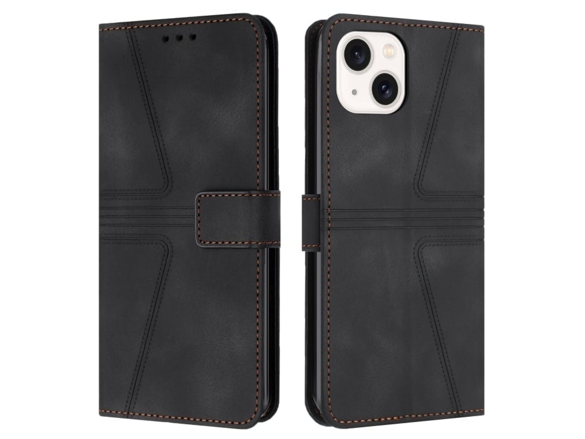 Capa De Couro Para Iphone 14 Plus - Triangular - Cor Sólida