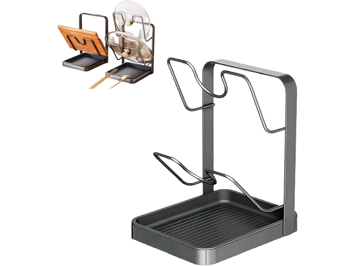 Organizador Tampas Panelas Cozinha - Suporte Tampas - Prateleira Armazenamento - Suporte Pratos E Tábuas - Metal - Cinzento