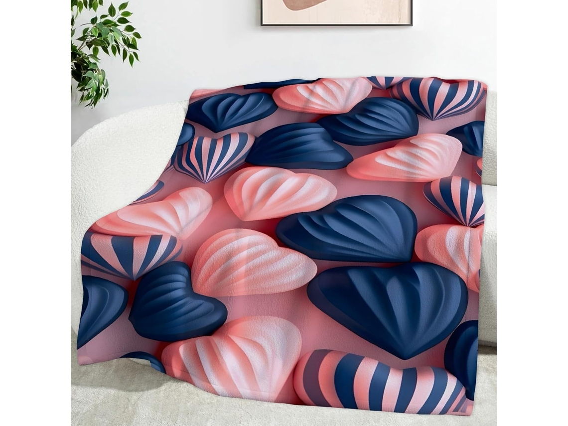 Manta com Estampa de Coração Desenho Animado Listrada 180x200 Cm Multifuncional Macia e Aconchegante em Flanel
