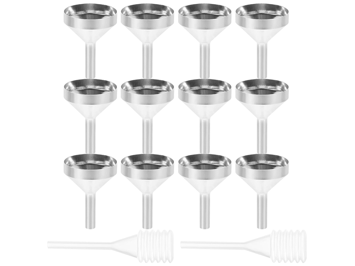 Conjunto De 10 Mini Funis De Alumínio Oxidado Com 2 Pipetas Para Enchimento.