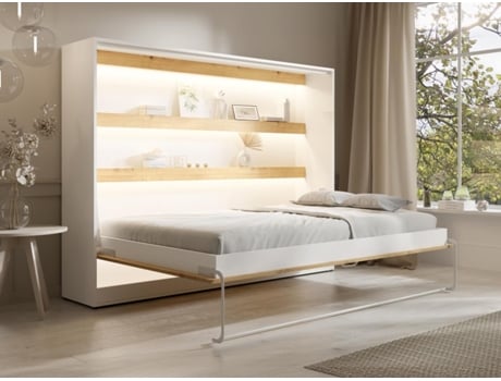 Cama embutida RAPILI VENTE-UNIQUE Natural claro, Branco 140x200 cm - Com colchão - Com sommier