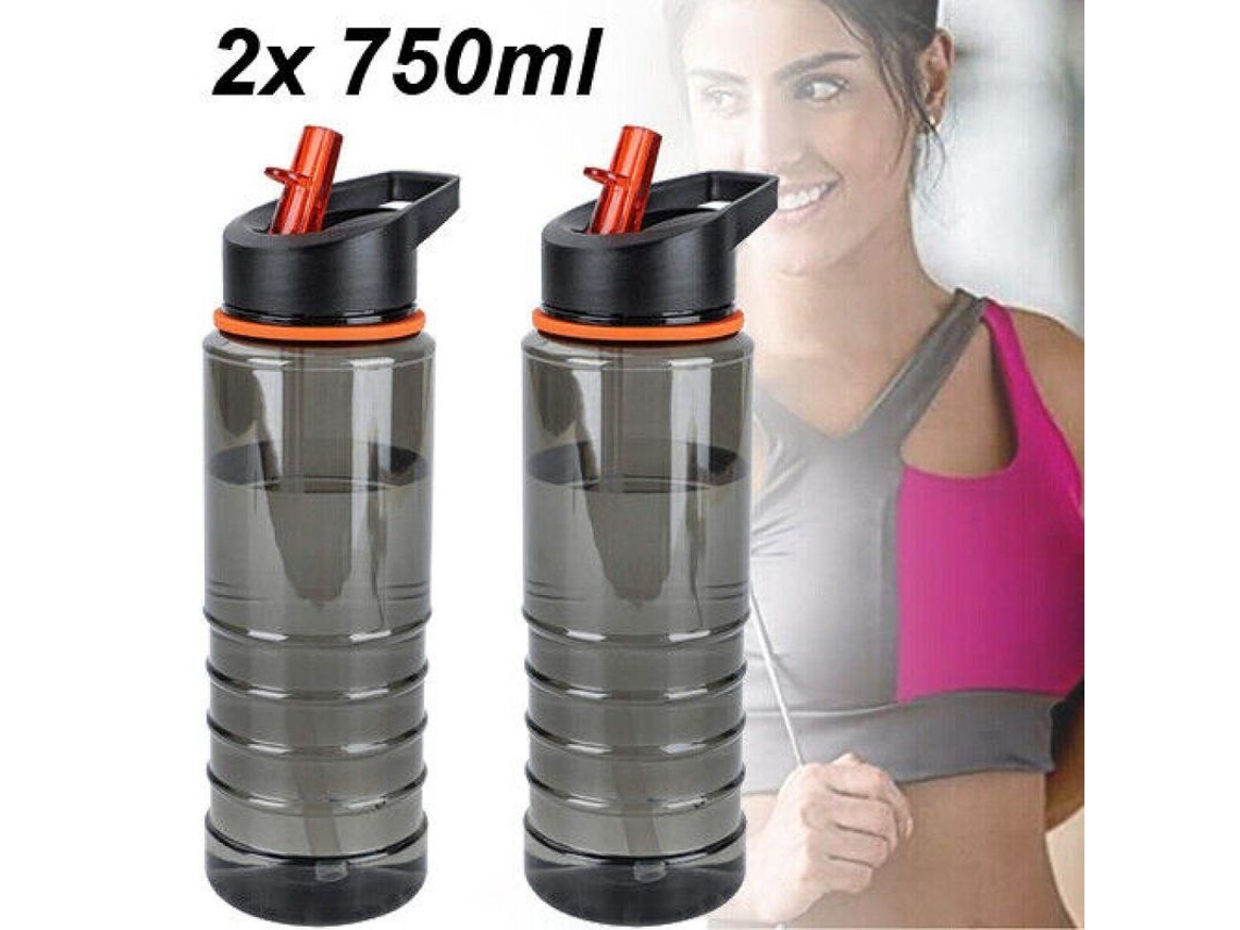 Garrafa de água Rebe-sports 750ml Antivazamento Com Canudo Reutilizável Para Academia Viagens Cinza Preto Laranja 2pcs