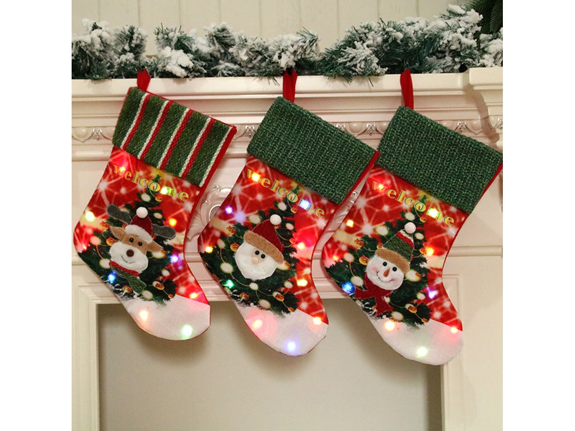 Meia De Natal (tamanho Grande, Com Luzes Led) Eoocoo