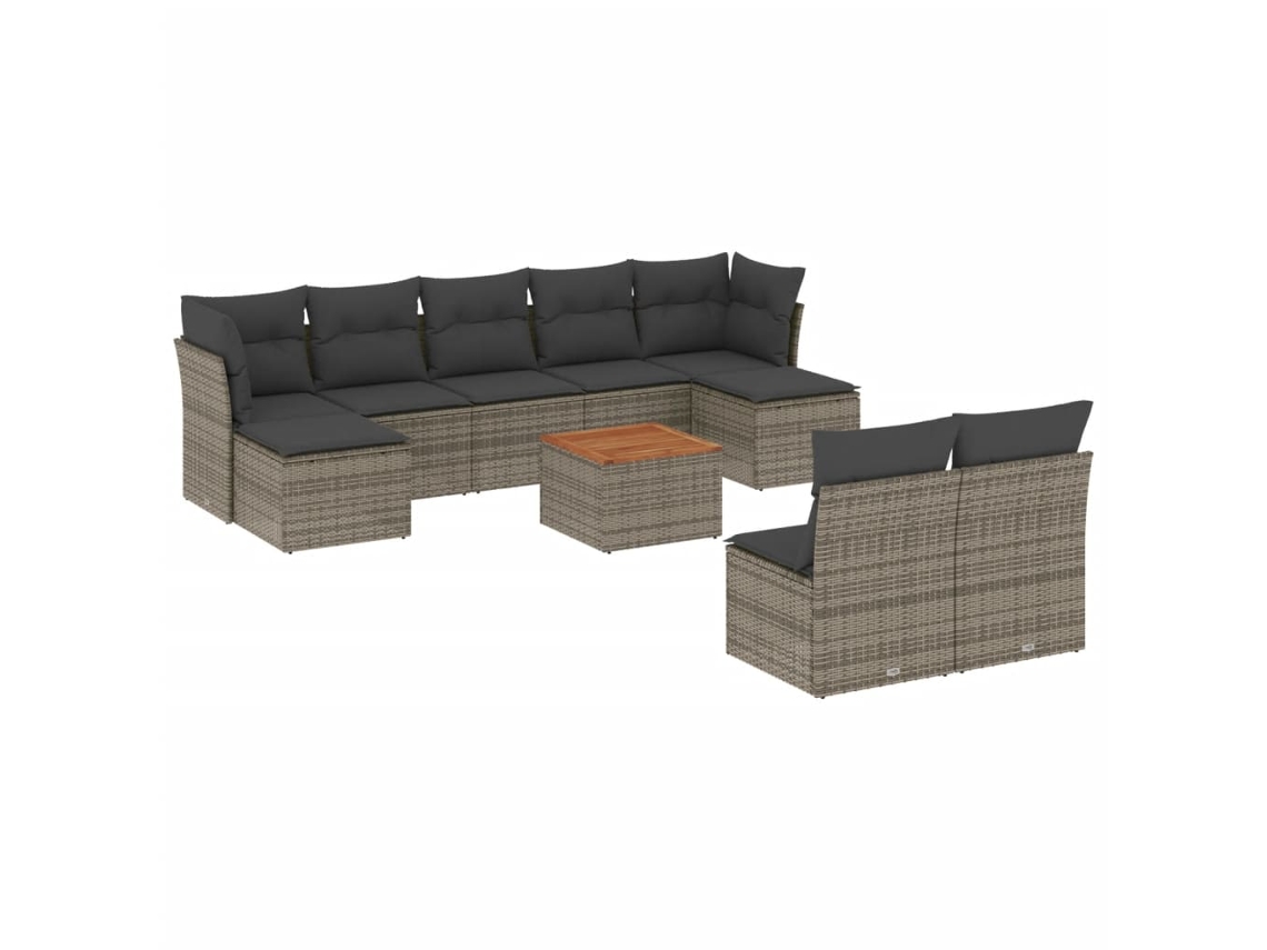 Conjunto de 10 Sofás de Jardim com Almofadões Vime Pe Cinzento MAISON EXCLUSIVE