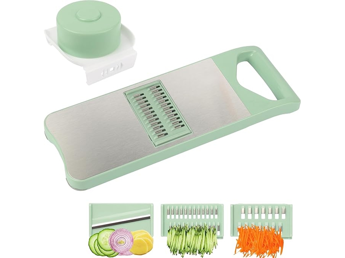 Mandolim manual de aço inoxidável com 3 lâminas, Fatiador de vegetais, Slowmoose Green