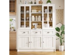 Armário Alto 140x38,5x175 Cm - Vitrine, Armário De Cozinha E Sala De Jantar Com Gavetas, Estilo Moderno Minimalista - Branco