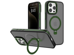 Suporte Casa Para Iphone 15 Pro Pele Sintética Magnética Verde