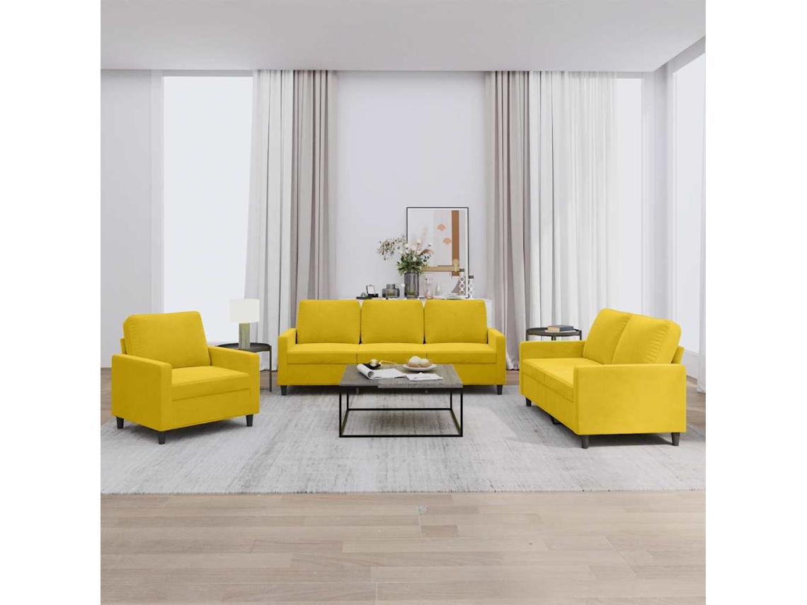 Vidaxl 3 Pcs Conjunto De Sofás Com Almofadões Veludo Amarelo