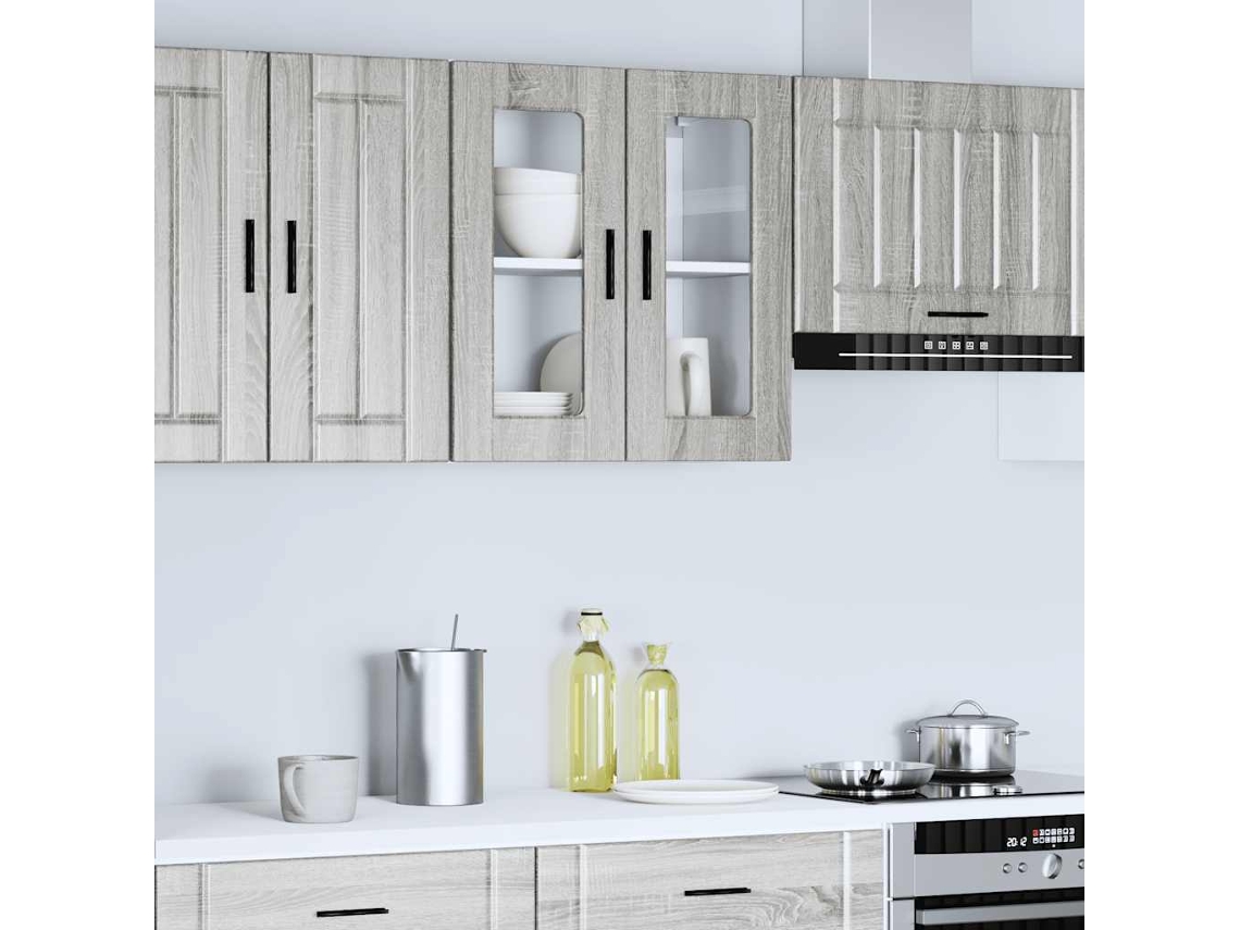 Vidaxl Armário De Parede De Cozinha Porta De Vidro Porto Cinza Sonoma
