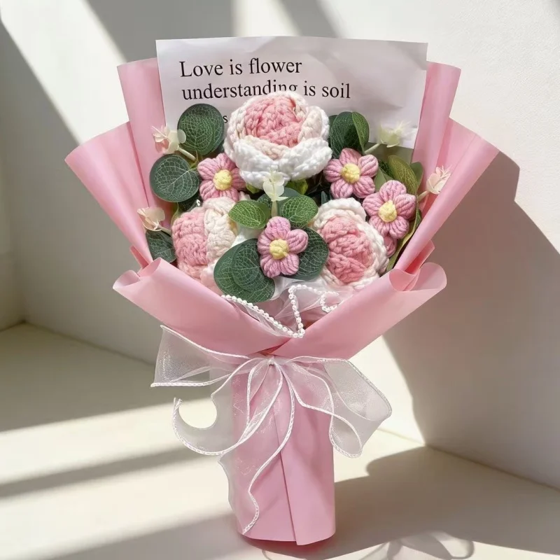 (rosa) Buquê De Rosas Artificiais De Crochê - Presente Criativo Para O Dia Dos Namorados