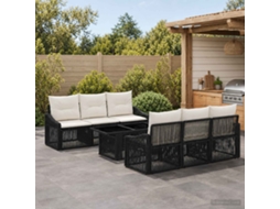 Vidaxl Conjunto De Sofá De Jardim 7 Unid. Preto E Branco Creme Vime Pe