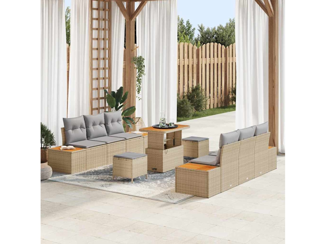 Vidaxl Conjunto De Sofá De Jardim 9 Pcs Bege Rattan Sintético