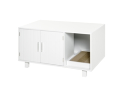 Armário de Madeira para Caixa de Areia de Gato com 2 Portas e Abertura Lateral com Arranhador, Branco E TOWN COMMERCE GMBH