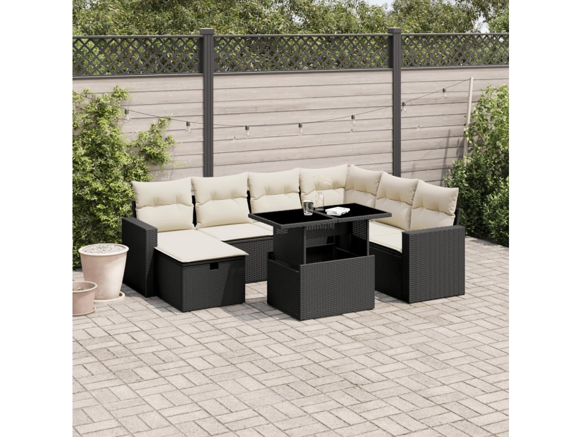 Vidaxl 8 Pcs Conjunto Sofás De Jardim Com Almofadões Vime Pe Preto