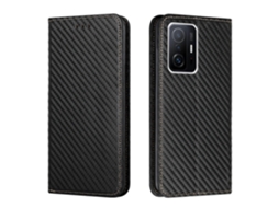 Capa De Celular Xiaomi Mi 11t Com Textura De Fibra De Carbono E Suporte Flip Em Couro.